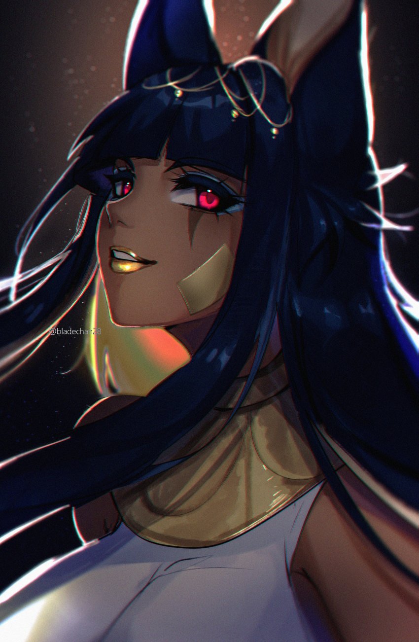 1girl, absurdres, ancient_egyptian, ancient_egyptian_clothes, animal_ears, anput_(nsfwolf), backlighting, bandaid