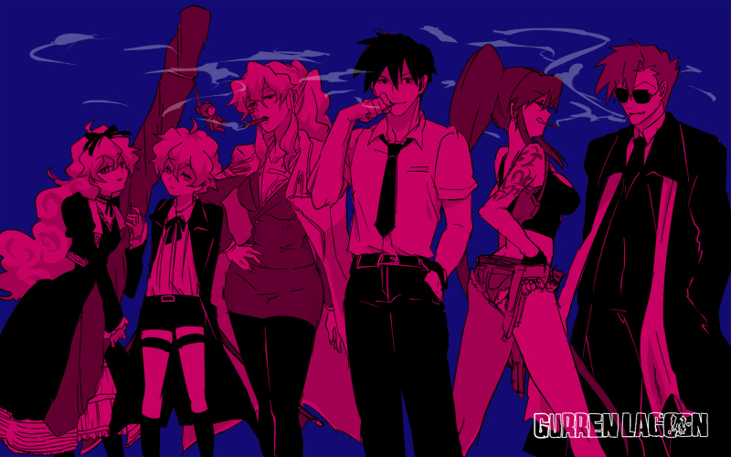 2boys, 4girls, antispiral_nia, balalaika_(black_lagoon), black_lagoon, chang_bai_ji-shin, cigarette, cosplay