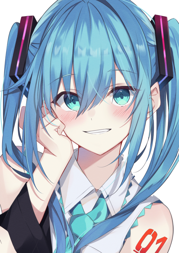 1girl, bad_id, bad_pixiv_id, blue_eyes, blue_hair, blue_necktie, blush, chroemaguro