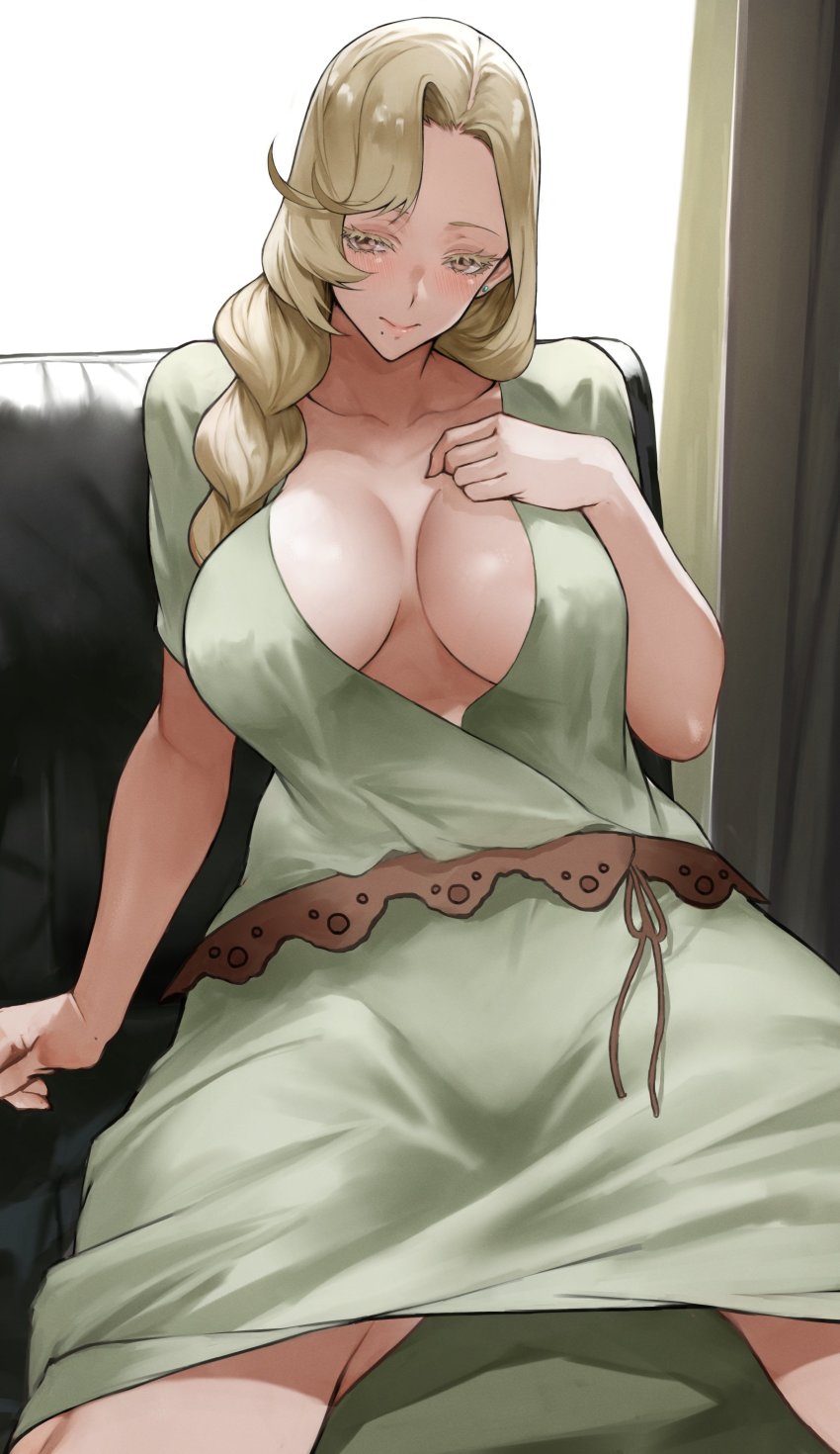 1girl, absurdres, ballroom_e_youkoso, blonde_hair, braid, braided_ponytail, breasts, brown_eyes