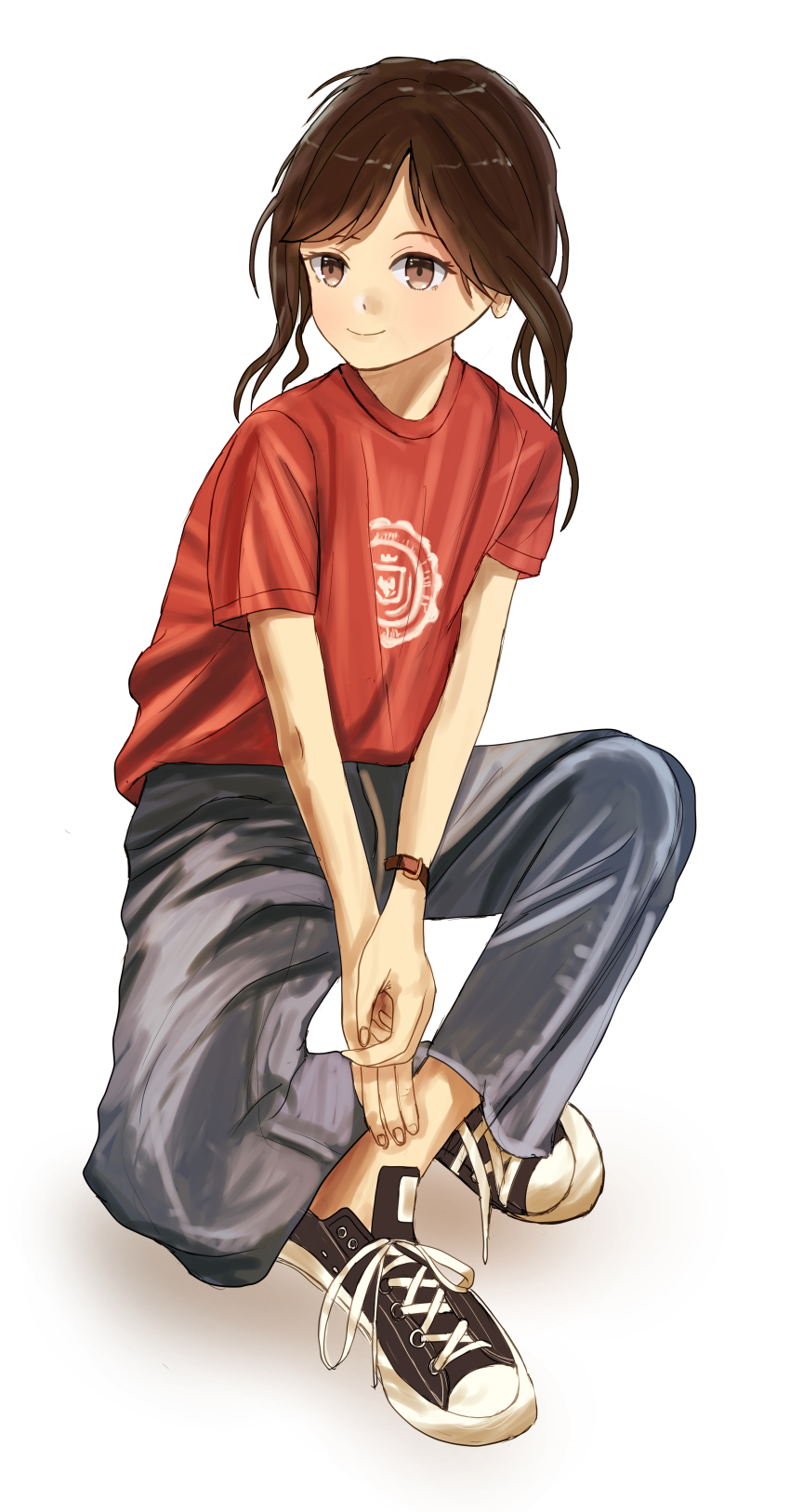 1girl, absurdres, bad_id, bad_pixiv_id, brown_eyes, brown_hair, converse, cranes_(hiroro1)