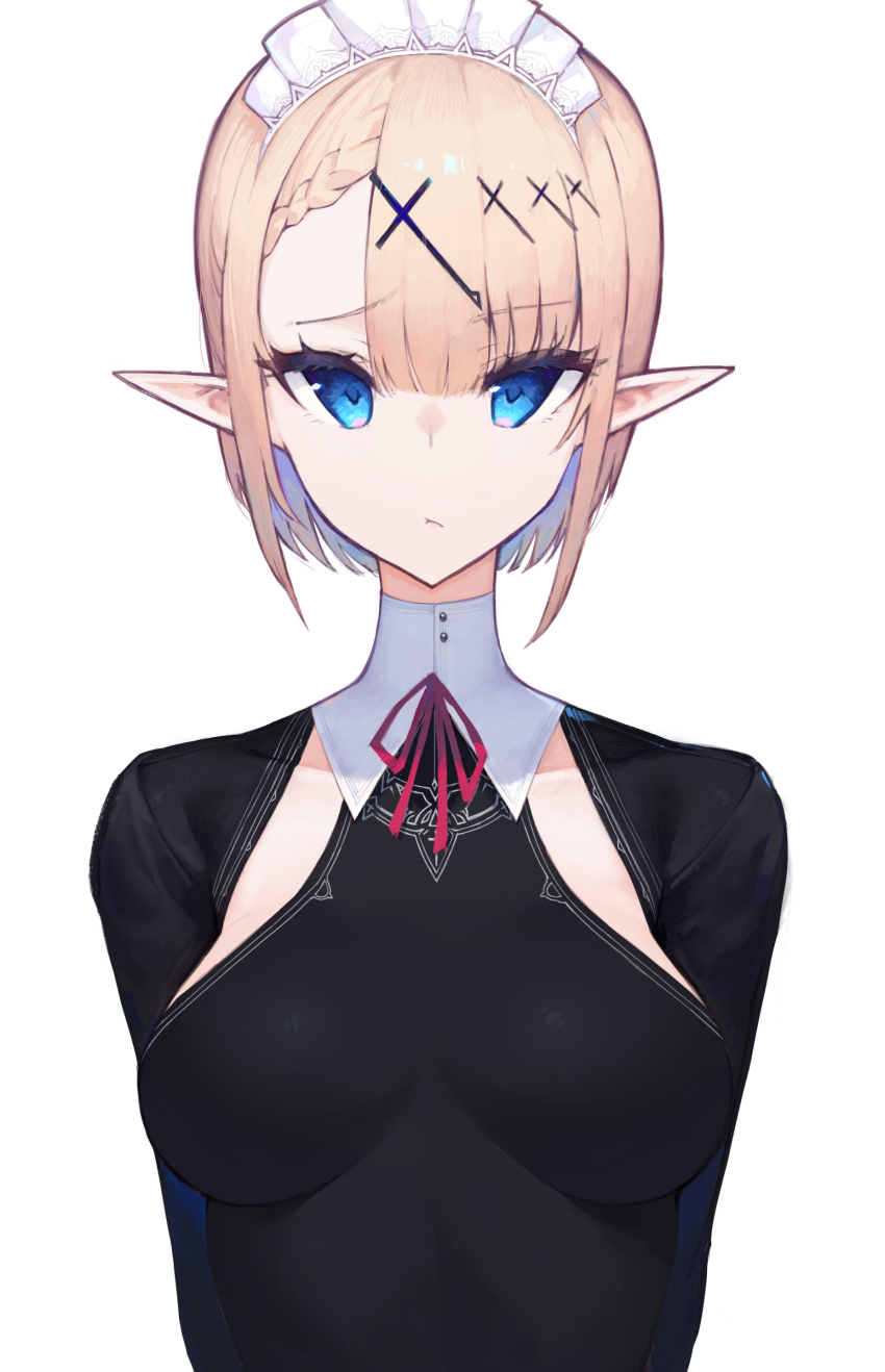 1girl, :<, absurdres, asymmetrical_bangs, blonde_hair, blue_hair, breasts, closed_mouth