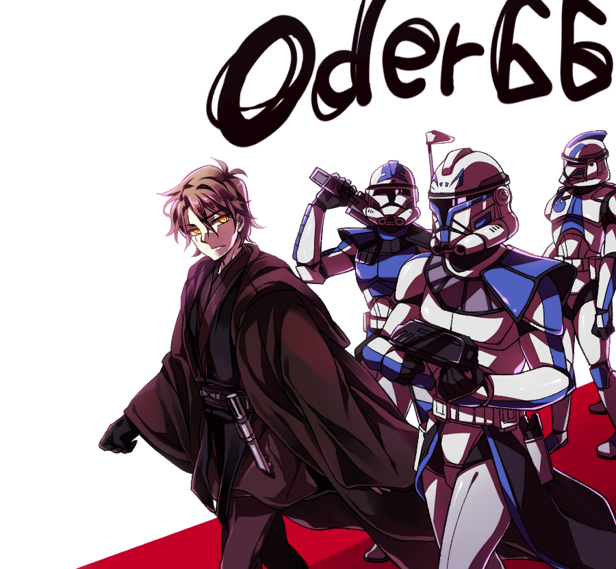 4boys, anakin_skywalker, blaster, clone_trooper, helmet, multiple_boys, star_wars, star_wars:_revenge_of_the_sith