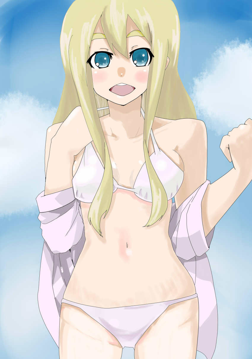 00s, 1girl, absurdres, aqua_eyes, bad_id, bad_pixiv_id, bikini, blonde_hair
