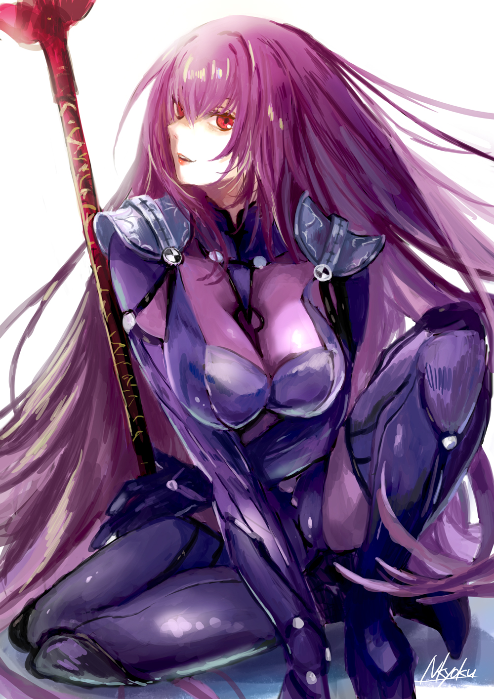 1girl, armor, artist_name, bodysuit, breasts, fate/grand_order, fate_(series), gae_bolg_(fate)