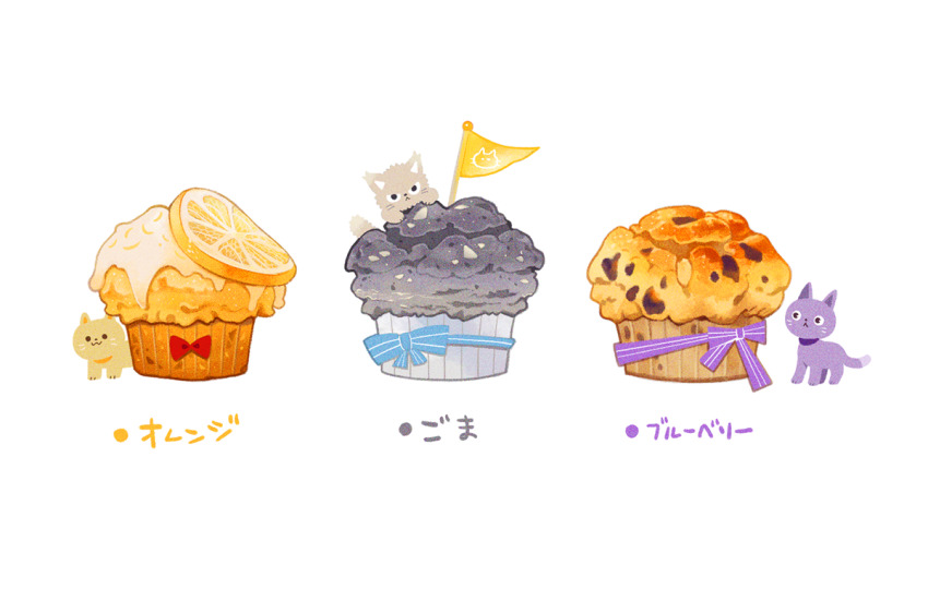 :3, blue_ribbon, bow, cat, commentary_request, flag, food, food_focus