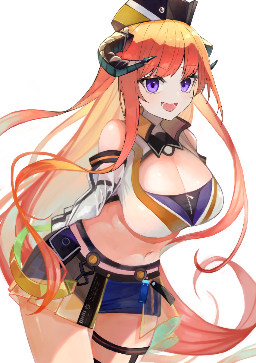 1girl, :d, absurdres, arknights, arms_behind_back, bagpipe_(arknights), bagpipe_(queen_no._1)_(arknights), bare_shoulders