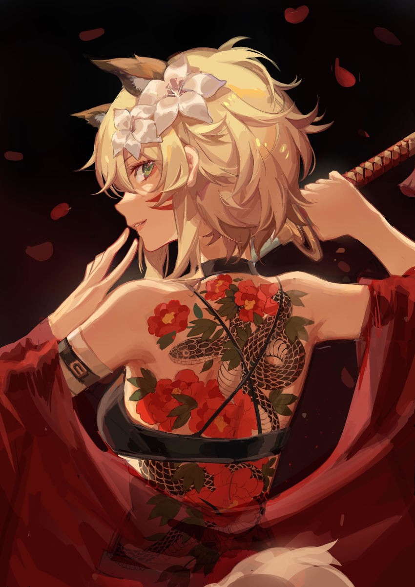 1girl, absurdres, animal_ears, bra, flower, genshin_impact, hair_flower, hair_ornament