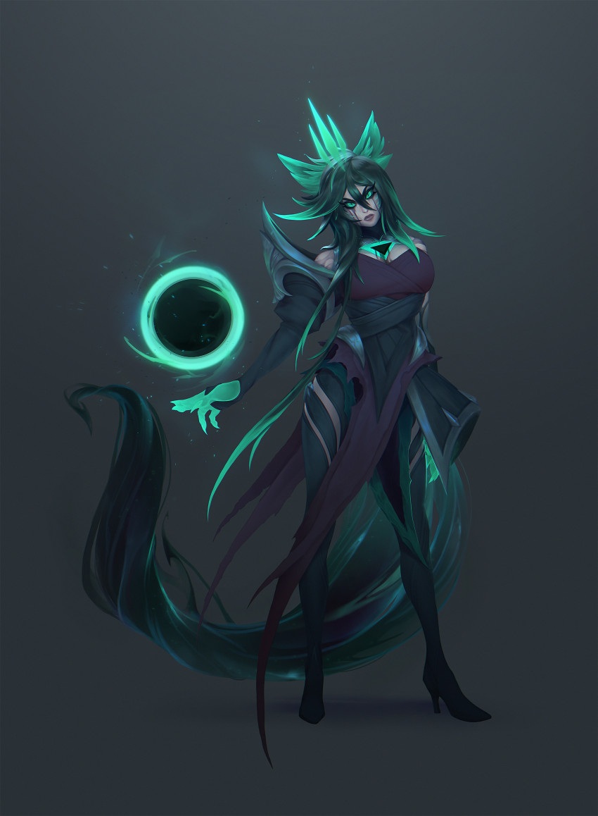 1girl, absurdres, ahri_(league_of_legends), alternate_costume, alternate_eye_color, alternate_hair_color, angry, aura