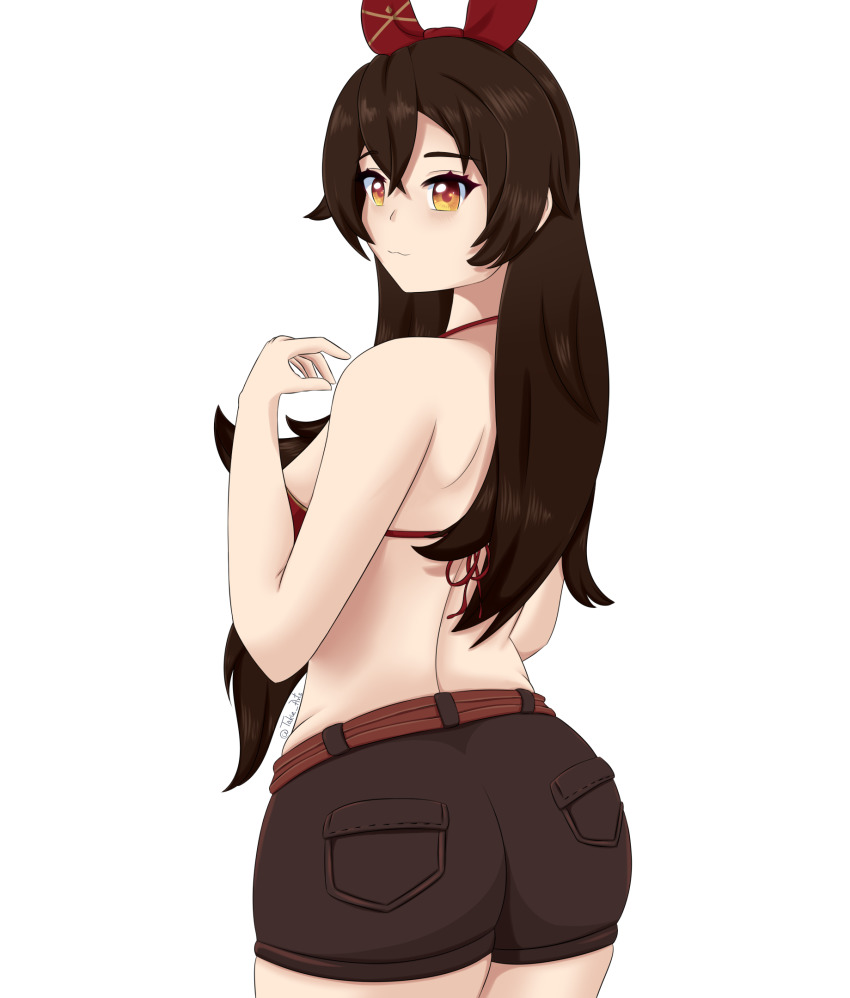 1girl, :3, amber_(genshin_impact), ass, back, bikini, bow, bowtie