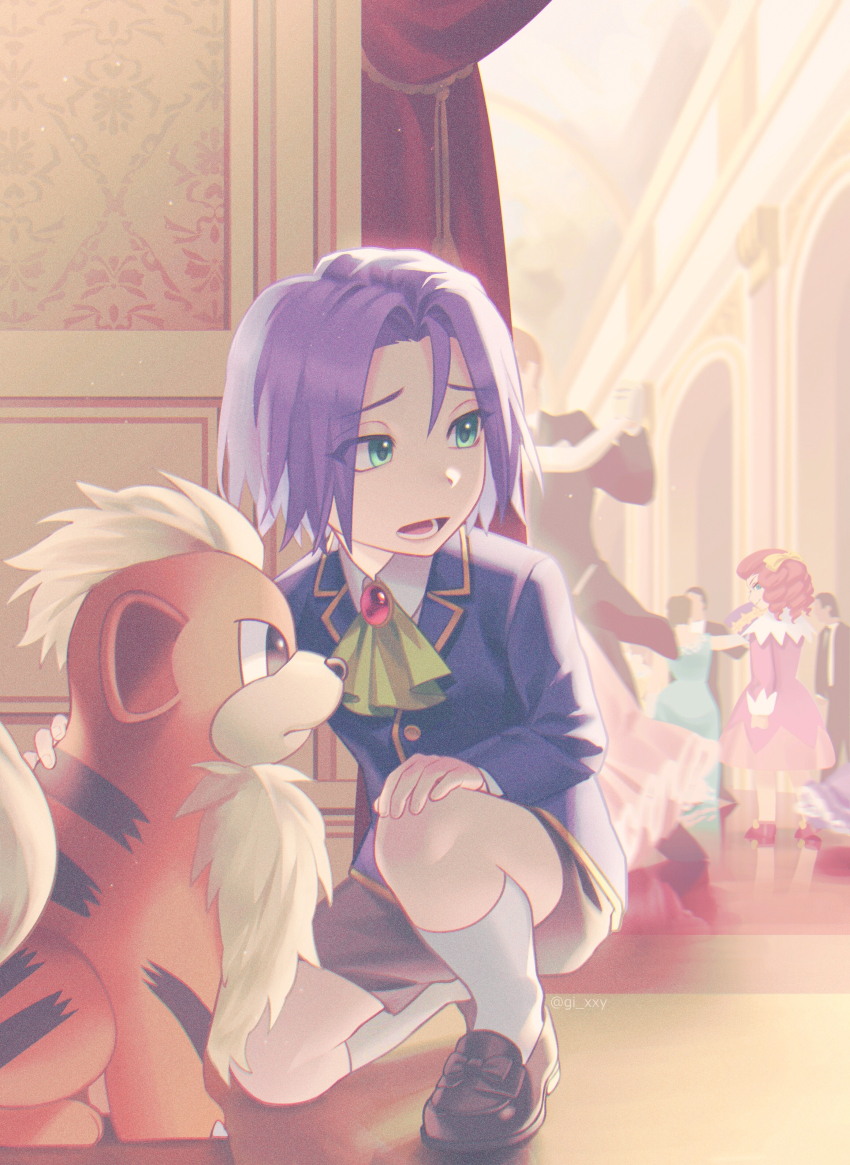 1boy, 1girl, :o, absurdres, aged_down, black_eyes, black_footwear, bow