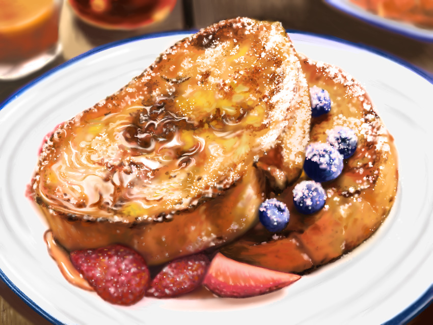 blueberry, blurry, commentary_request, dessert, food, food_focus, french_toast, fruit