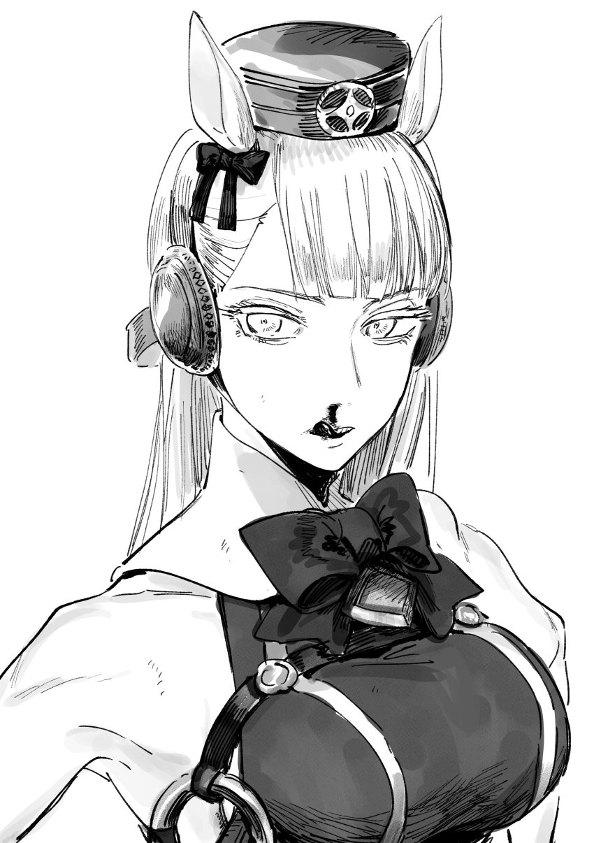 1girl, absurdres, animal_ears, bare_shoulders, blood, blush, bow, bowtie