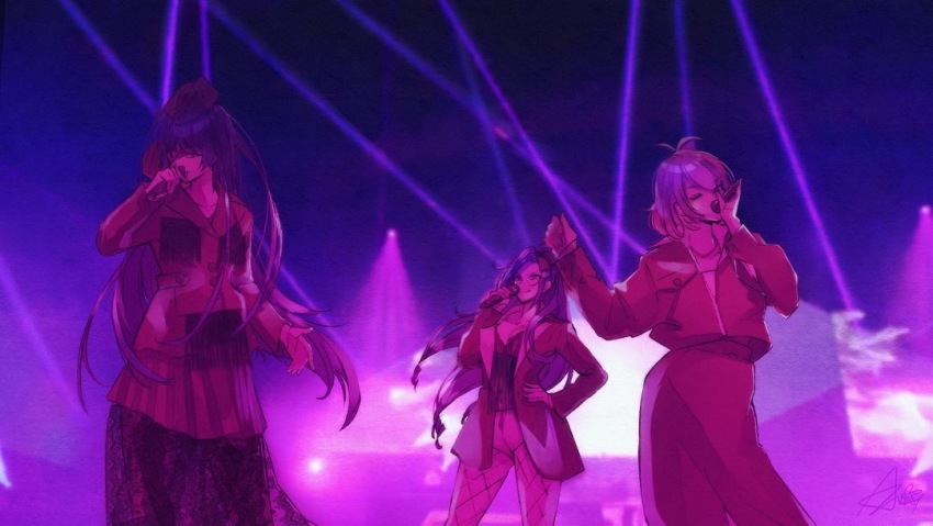 aohitsugi_nemu, character_request, chuuouku, hypnosis_mic, kadenokoji_ichijiku, long_hair, micro_shorts, microphone