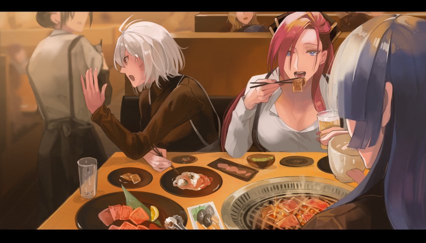 aohitsugi_nemu, blue_hair, breasts, chuuouku, highres, hypnosis_mic, kadenokoji_ichijiku, large_breasts