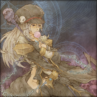 1girl, black_gloves, black_hat, black_pants, blowing_bubble_gum, blowing_bubbles, chain, chewing_gum