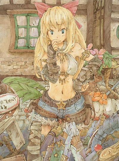 1girl, arrow_(projectile), bikini, bikini_top_only, black_gloves, blonde_hair, blue_eyes, blue_shorts