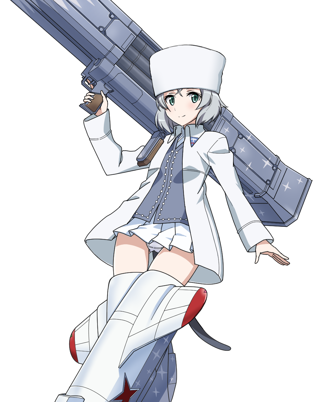 1girl, blush, breasts, cat_tail, closed_mouth, fliegerhammer, green_eyes, hat