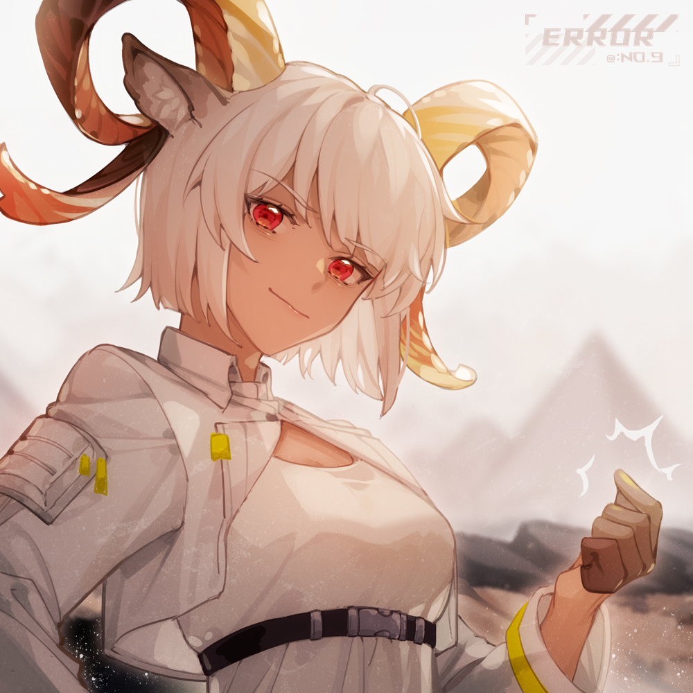 1girl, animal_ears, arknights, belt, black_belt, black_gloves, breasts, carnelian_(arknights)