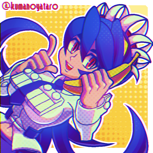 1girl, 2021, banana, filia_(skullgirls), food, fruit, hands_up, index_finger_raised