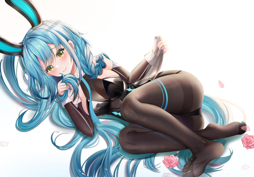 1girl, animal_ears, azur_lane, black_leotard, blue_hair, blush, bodystocking, boise_(azur_lane)