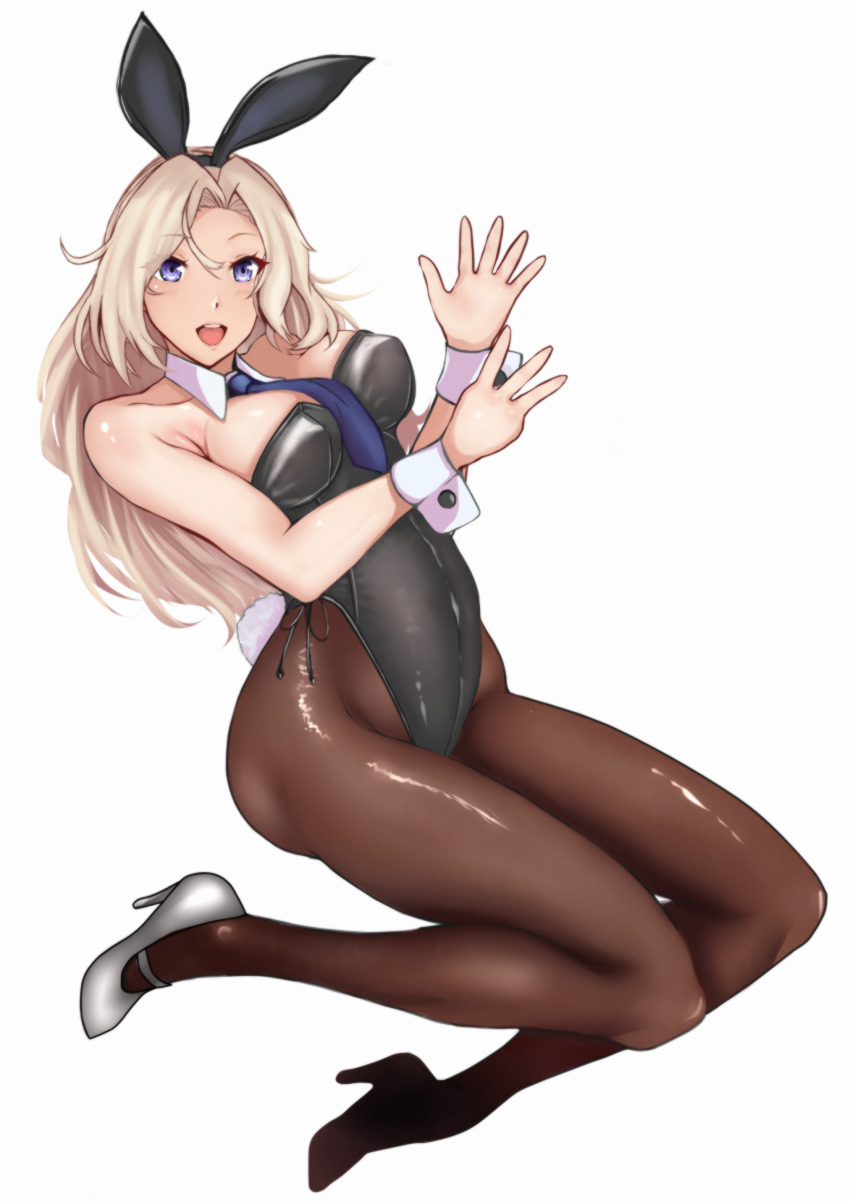 1girl, absurdres, animal_ears, black_leotard, black_pantyhose, blonde_hair, blue_eyes, blue_neckwear