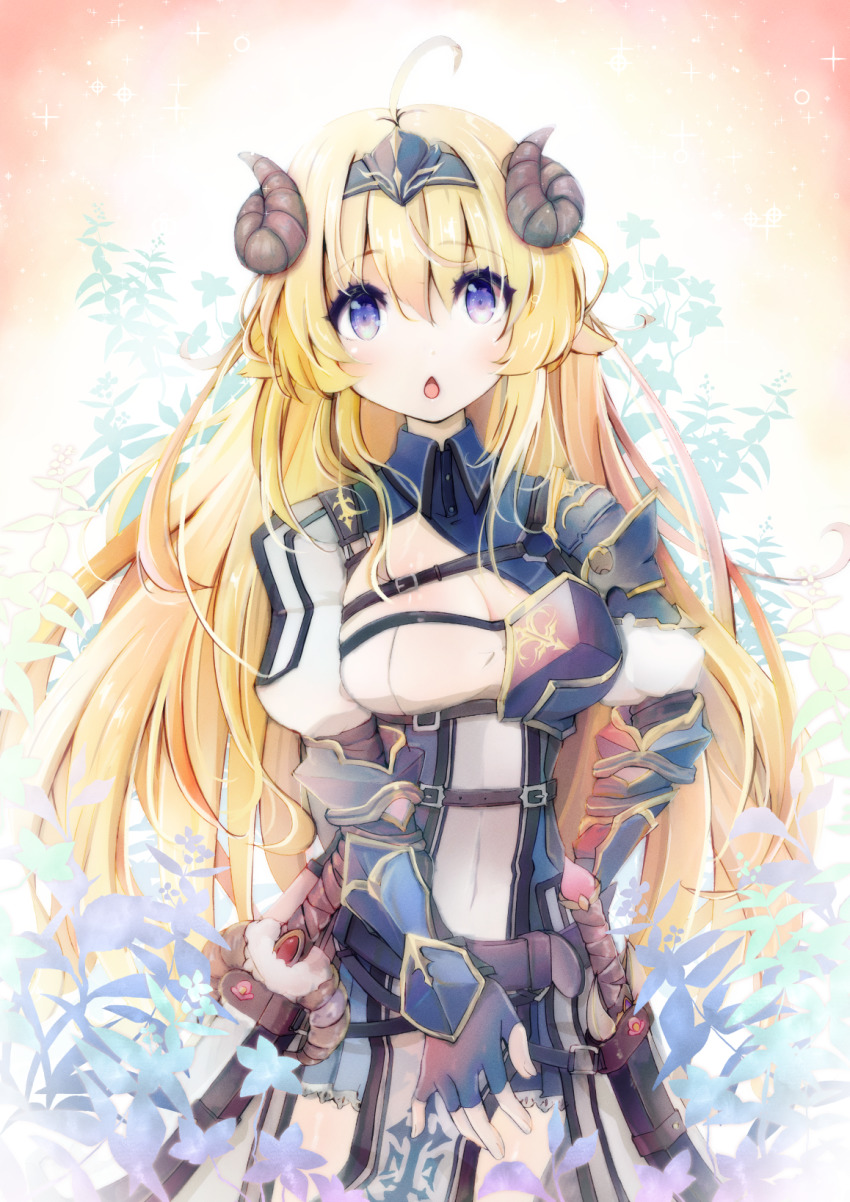 1girl, ahoge, animal_ears, armor, armored_dress, belt, belt_pouch, black_gloves