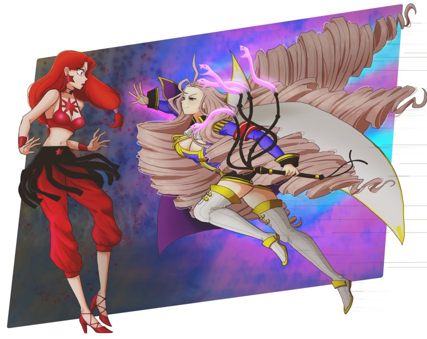 2girls, aqua_eyes, armband, ascot, bare_shoulders, big_hair, bishoujo_senshi_sailor_moon, black_skirt