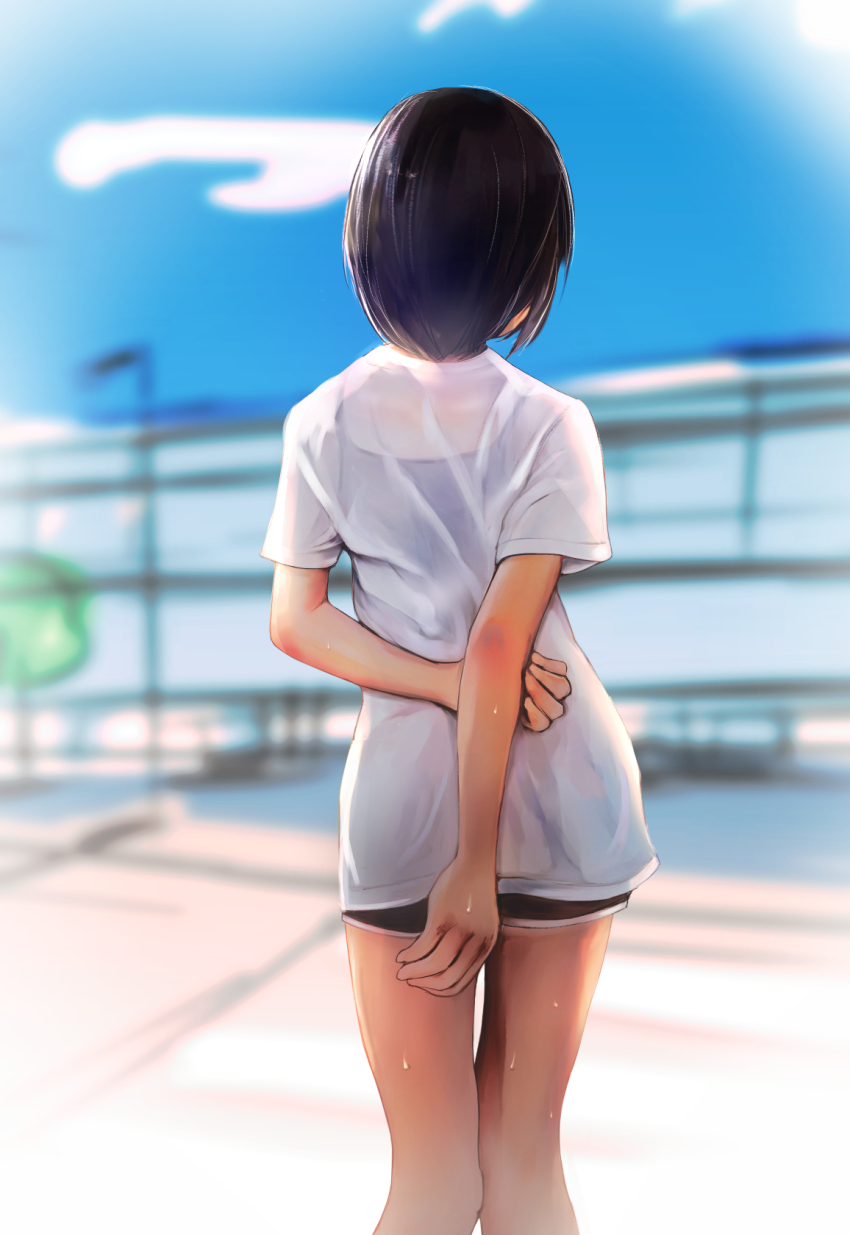 1girl, black_hair, camisole, facing_away, highres, original, see-through_clothes, shimada_sarasara
