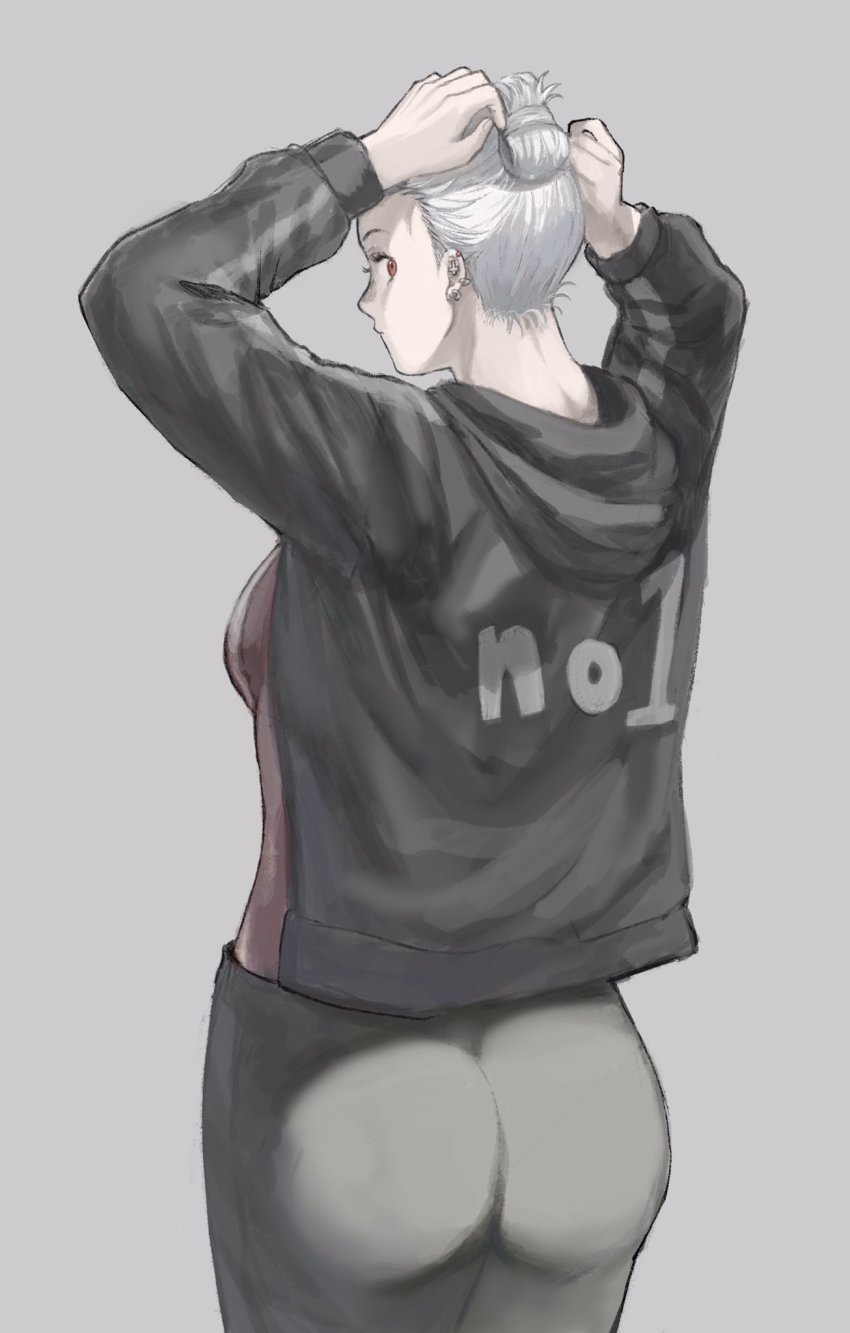 1girl, abs, ass, dorohedoro, earrings, food, highres, jewelry