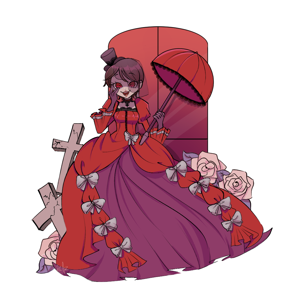 1girl, banica_conchita, bow, brown_hair, chaban_capriccio_(vocaloid), choker, crazy_smile, cross