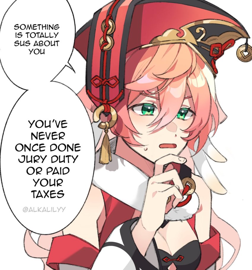 1girl, alkalilyy, bare_shoulders, breasts, cleavage, commentary, detached_sleeves, english_text