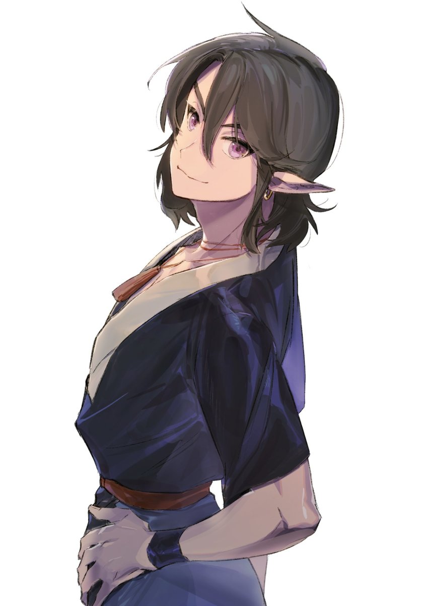 1boy, black_hair, earrings, gihuta_hiroshi, hand_on_own_hip, highres, jewelry, lanxi_zhen