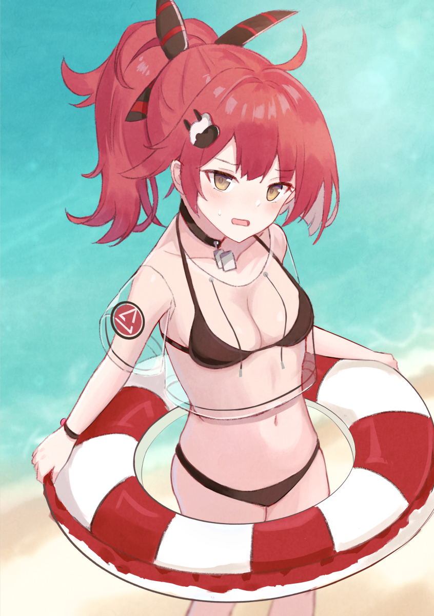 bikini, blush, breasts, choker, collarbone, girls'_frontline, highres, lifebuoy