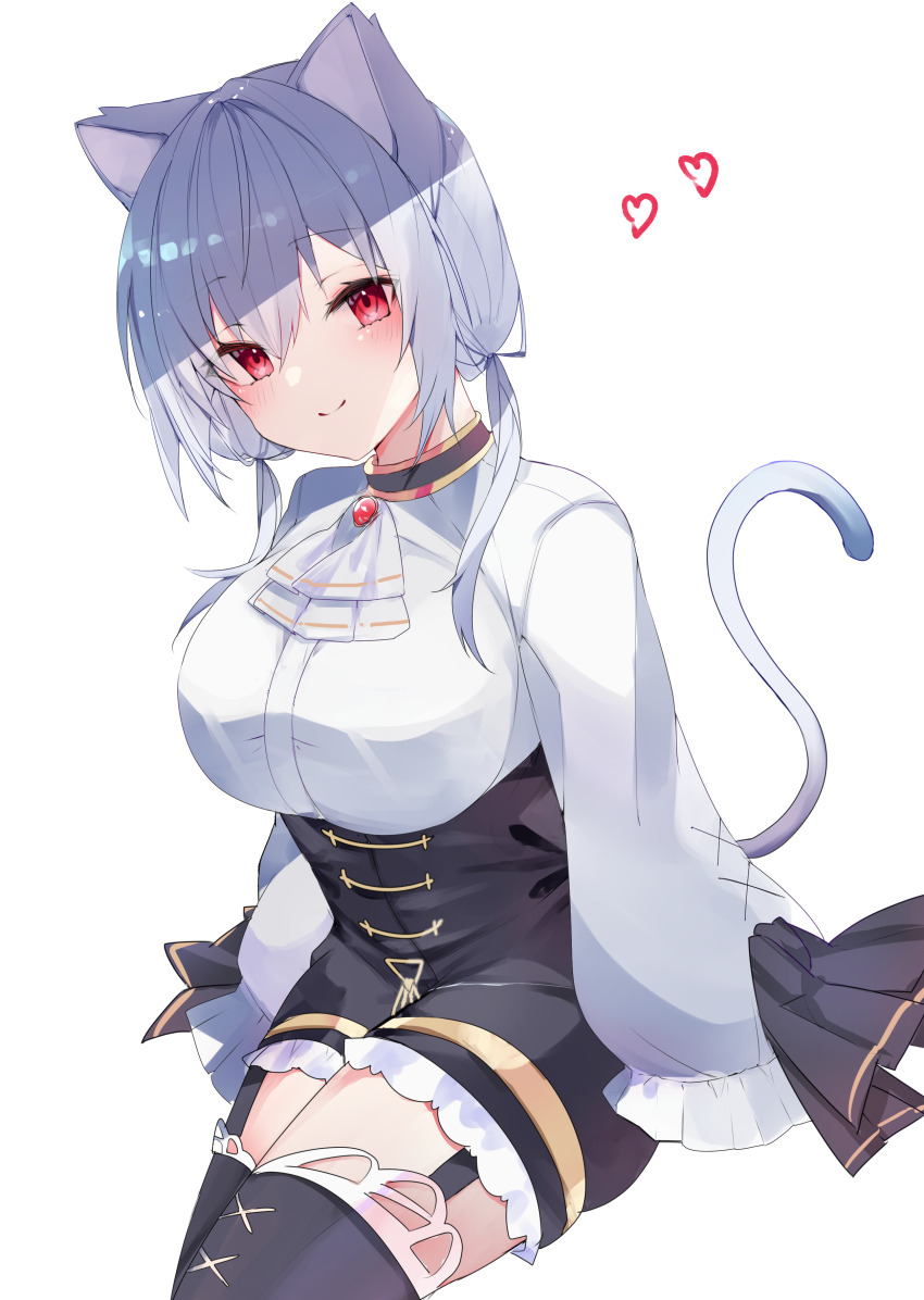 1girl, absurdres, animal_ears, ascot, black_shorts, black_thighhighs, breasts, cat_ears