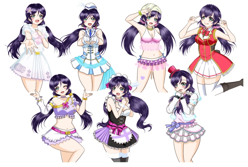 1girl, ;), a_song_for_you!_you?_you!, alternate_costume, alternate_hairstyle, apron, aqua_eyes, artist_name