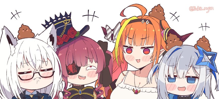 +++, 4girls, ahoge, amane_kanata, amane_kanata_(work), animal_ear_fluff, animal_ears, arrow_(symbol)