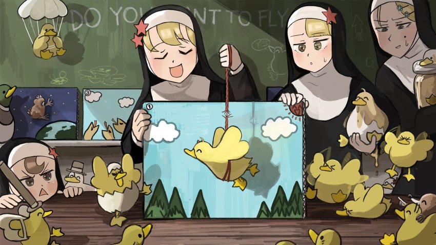 >_<, 4girls, :d, :o, ^_^, animal, animal_on_hand, baby_animal