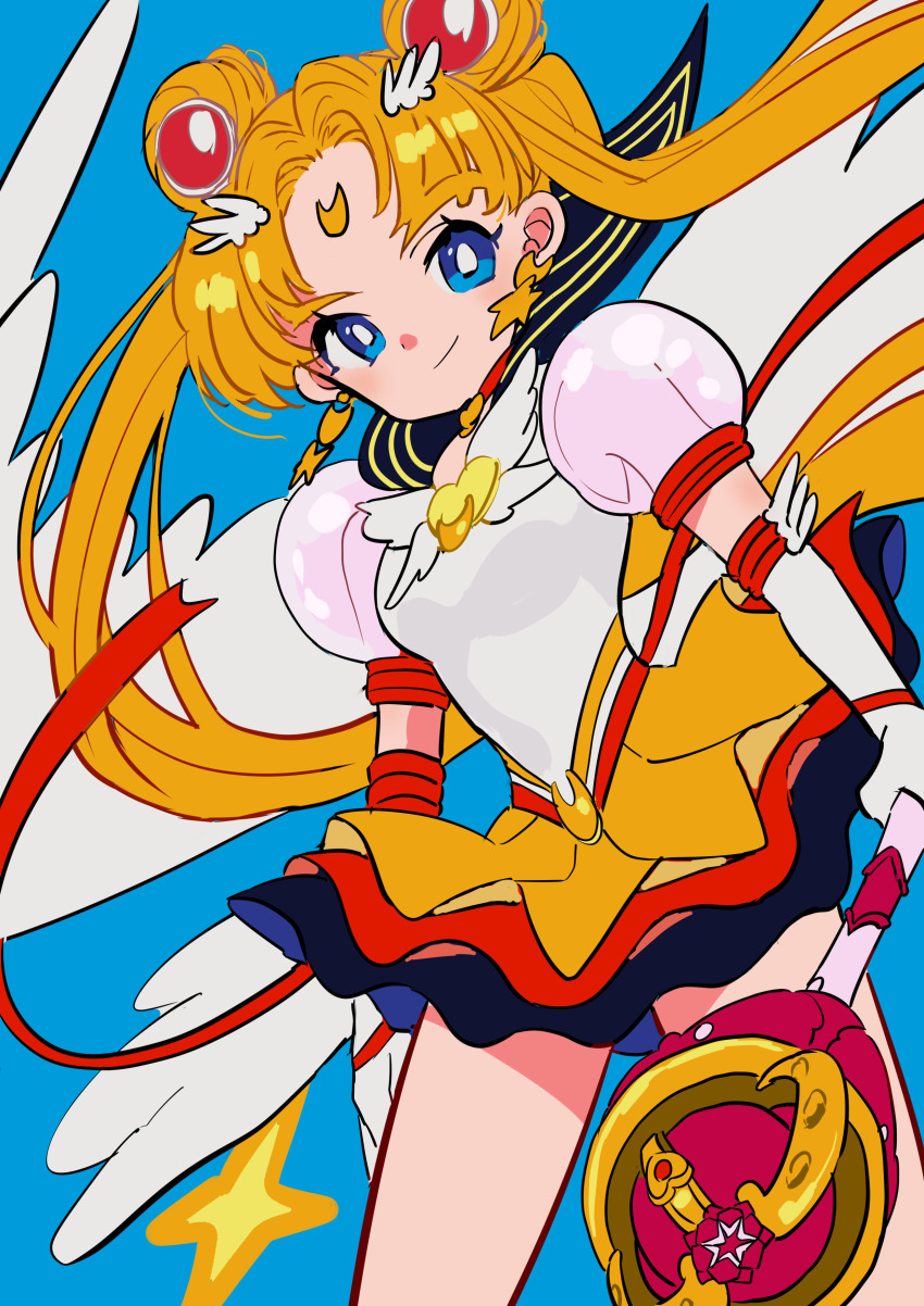 1girl, absurdres, bishoujo_senshi_sailor_moon, bishoujo_senshi_sailor_moon_sailor_stars, bishoujo_senshi_sailor_moon_stars, blonde_hair, blue_background, blue_eyes
