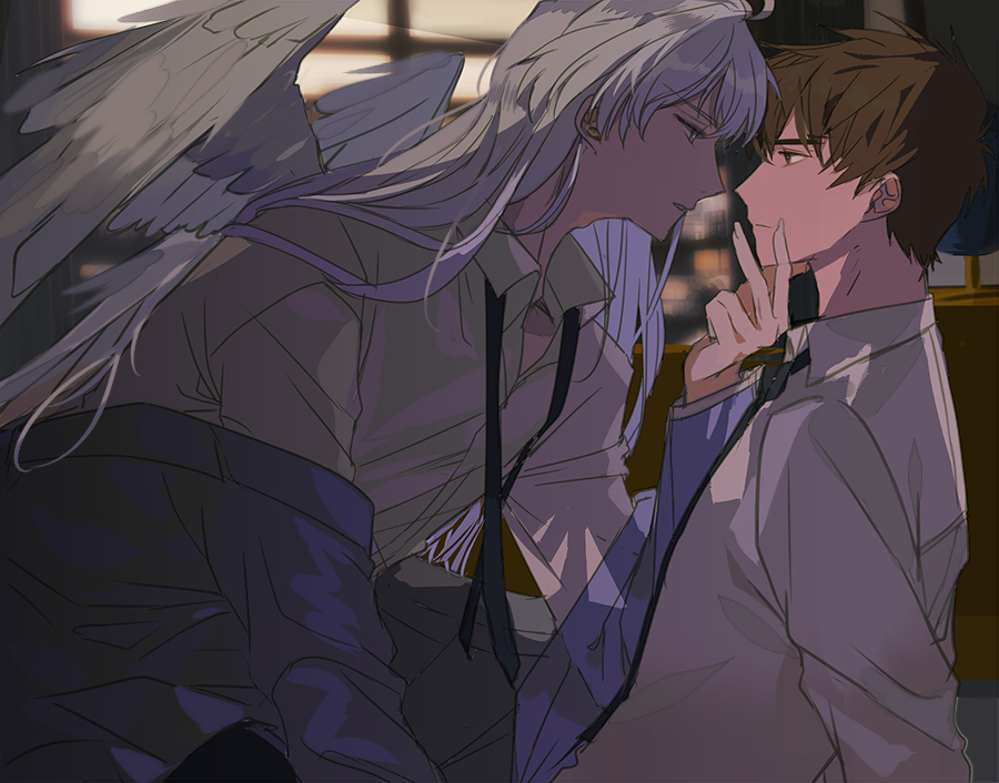 2boys, brown_hair, cardcaptor_sakura, kinomoto_touya, multiple_boys, tagme, white_hair, wings