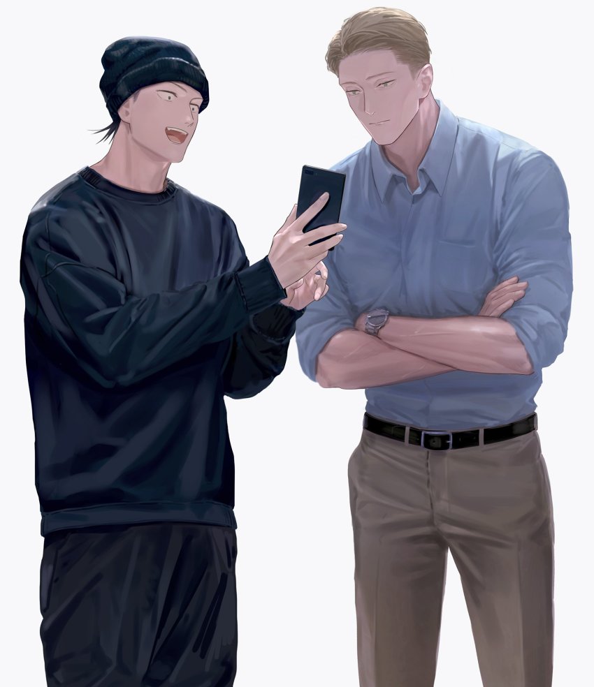 2boys, :d, bad_id, bad_twitter_id, baggy_pants, beanie, belt, belt_buckle