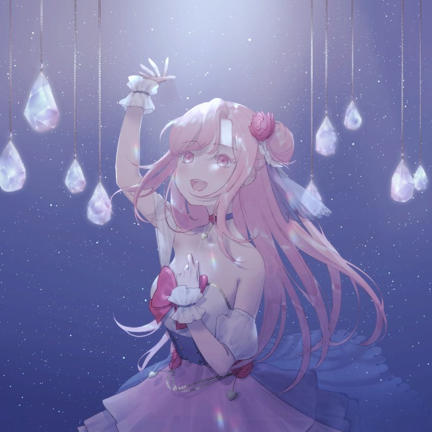 1girl, bare_shoulders, black_corset, bow, bow_choker, breasts, choker, commentary