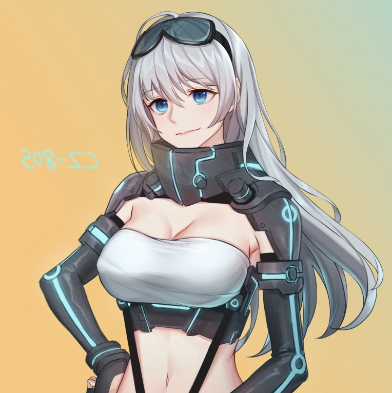 1girl, alternate_costume, blue_eyes, bodysuit, breasts, character_name, cleavage, closed_mouth
