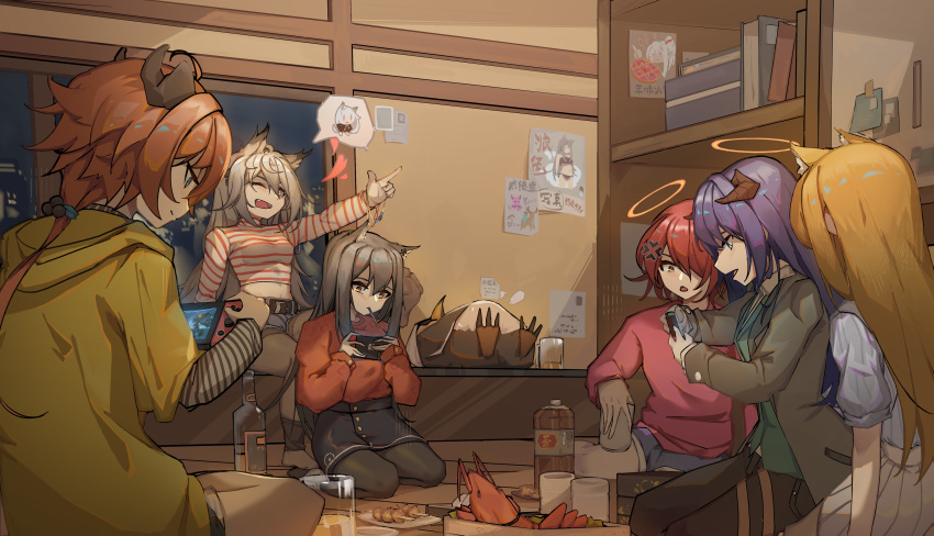 1boy, 6+girls, absurdres, alcohol, alternate_costume, anger_vein, animal_ear_fluff, animal_ears