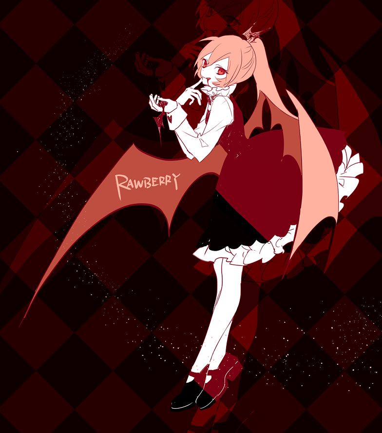 1girl, bat_(animal), bat_wings, black_dress, blood, blood_from_mouth, demon_girl, dress