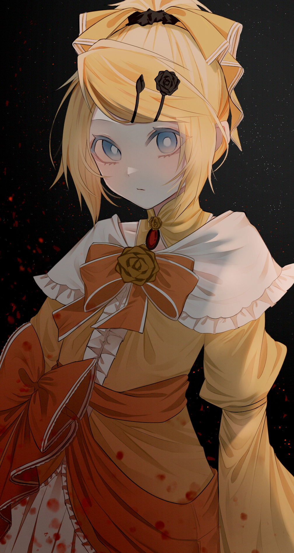 1girl, aku_no_musume_(vocaloid), bad_id, bad_pixiv_id, black_background, black_flower, black_rose, blonde_hair