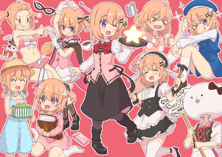 >_o, 1girl, :t, ;d, ;q, ^_^, alternate_costume, bikini