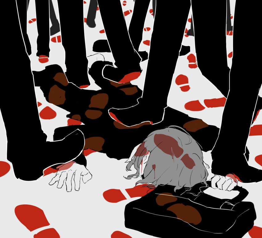 1boy, absurdres, avogado6, black_footwear, black_pants, black_shirt, blood, business_suit