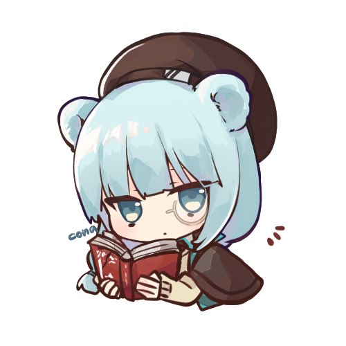 1girl, animal_ears, arknights, artist_name, bear_ears, beret, black_hat, blue_eyes