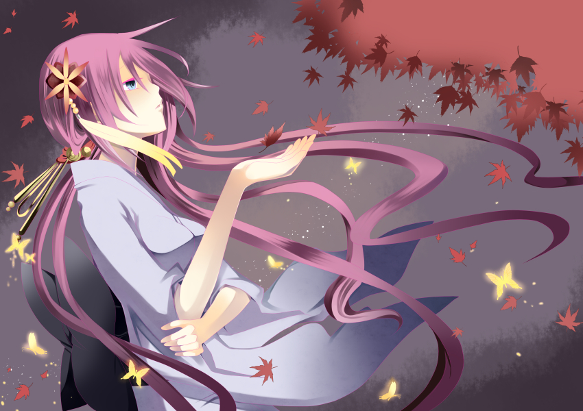 1girl, absurdres, akahitoha_(vocaloid), bad_id, bad_pixiv_id, blue_eyes, bug, butterfly